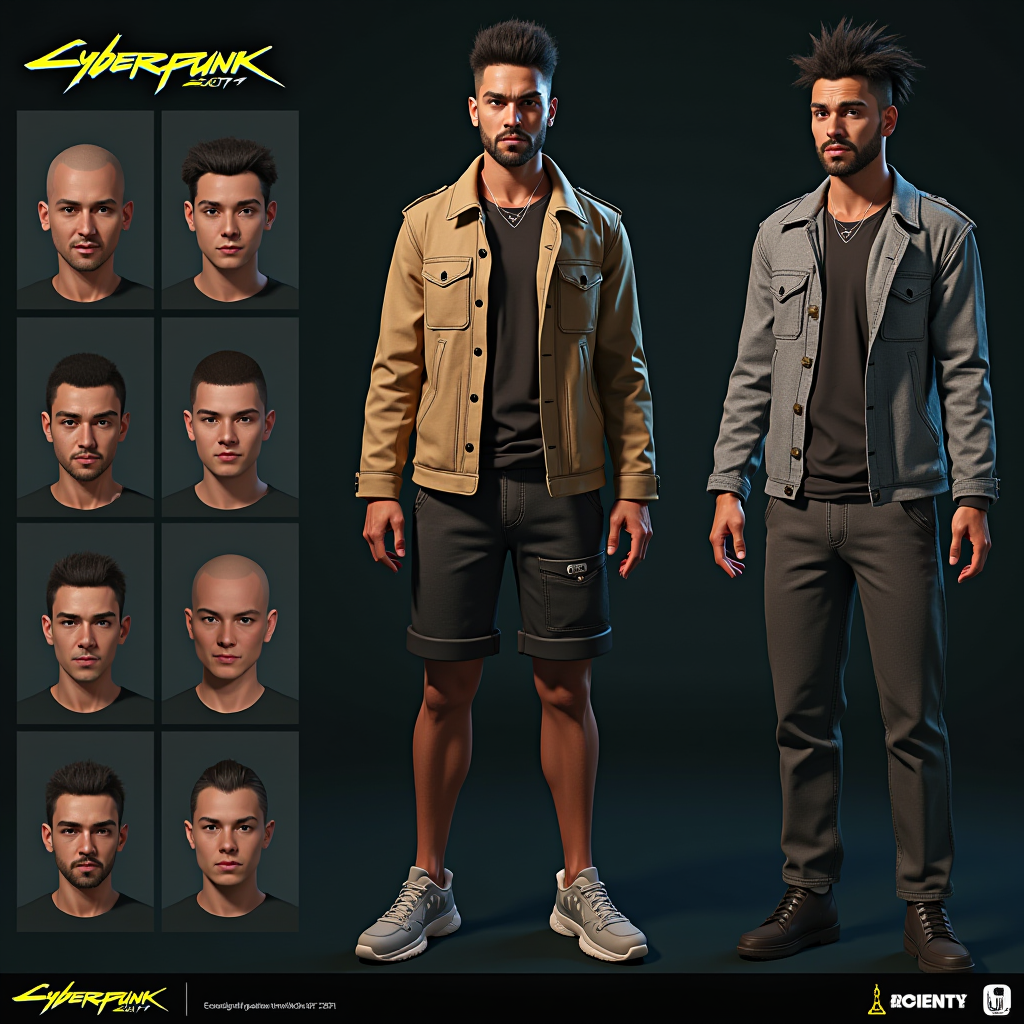 Detailed character creation interface displaying multiple customization options including facial features, body types, and style choices, representing self-expression and identity exploration through avatar design in games like Cyberpunk 2077