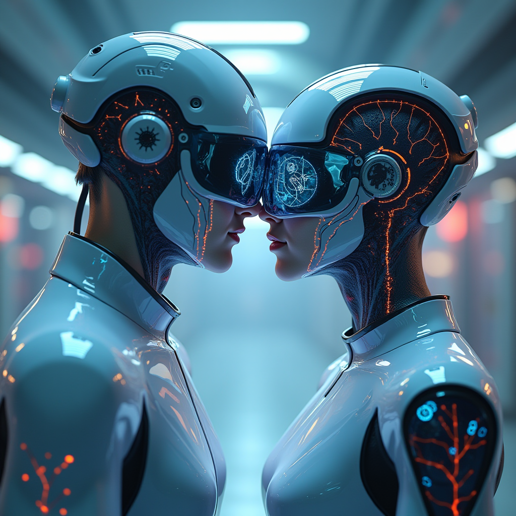 Futuristic concept art showing advanced avatar customization with holographic interfaces, neural connections, and immersive virtual reality representing the evolution of player-character relationships